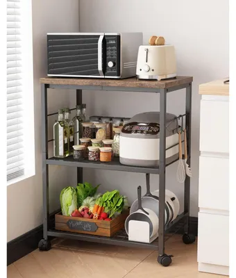 Zdjęcie produktu dla Wózek kuchenny serwisowy - 3 poziomy - 60 x 40 x 76 cm - Drewno i metal - Blokowane kółka