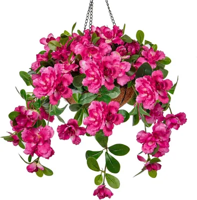 Zdjęcie produktu dla Sztuczny wiszący rododendron geranium 70 cm z wiszącym koszem różowy
