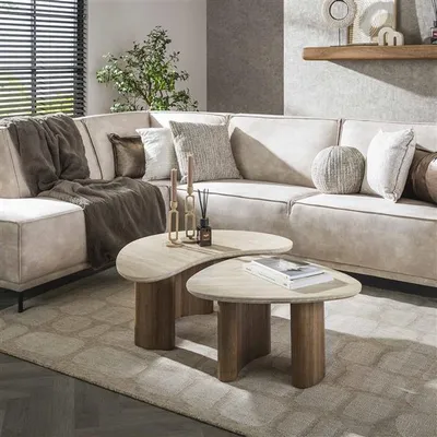 Produktbild von Hoyz-Kollektion – Couchtisch im organischen Travertin-Look – MDF – 2er-Set