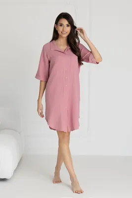 Produktbild von DOLCE SONNO Damen Nachthemd aus 100% Musselin-Baumwolle – weich, hautfreundlich & atmungsaktiv – Fuchsia, Größe S
