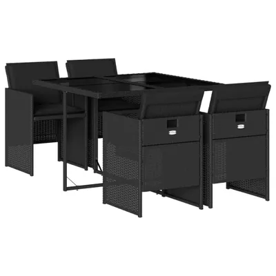 Produktbild von vidaXL 5-tlg. Garten-Essgruppe mit Kissen Schwarz Poly Rattan