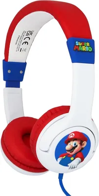 A pair of Super Mario themed headphones.