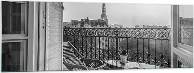 Produktbild von Bilder auf glas - Einteilig - Schwarzweiß Paris Balkon - 160x50cm - Glasbilder - Wandbilder - Bilder - zum Aufhängen bereit - Wanddekoration aus Glas - Glas Bilder - Wandbild auf Glas - GAB160x50-4595