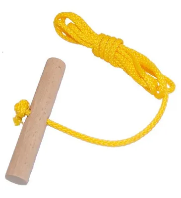 Produktbild von Schlittenseil mit Holzgriff aus Buchenholz 150 cm lang NEU gelb