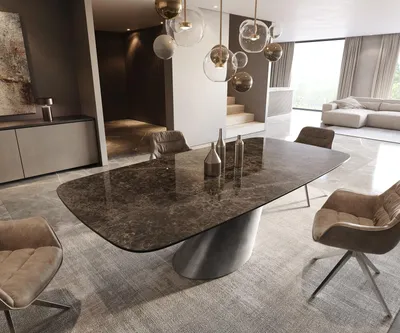 Produktbild von DELIFE Esstisch Edge Boot 240x120 Keramik Emperador Extra Lucidato Dunkelbraun Cono Metallic Silber
