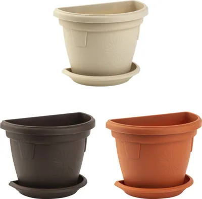 Produktbild von 3x Pflanzkübel-Topf mit Untersetzer hängend Wand widerstandsfähig Kunststoff 2,4L