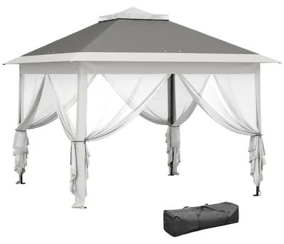 Produktbild von Faltpavillon 3x3 Gartenpavillon Metall Stoffplane Netzvorhänge Grau Metall