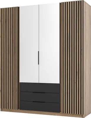 Produktbild von Masseno Drehtürenschrank CAGLIARI 200 cm Kleiderschrank Schlafzimmer Schrank 4-türig mit Spiegel Goldfarben