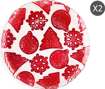 Produktbild von Excelsa Set Von 2 Panettone-Tellern Xmas Glas 33,5Xh2X33,5 Cm Rot