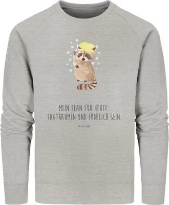 Produktbild von Mr. & Mrs. Panda Baumwoll Pullover Waschbär Größe M - Heather Grey - Geschenk, Sweatshirt, Bio, Fröhlich, Tagträumen, Waschen, Sweater, Seifenblasen, Pulli, Plan