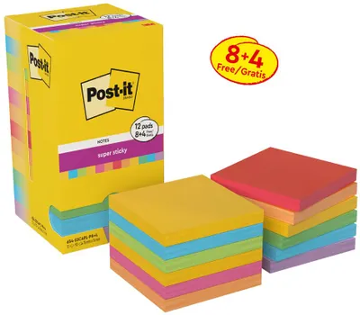 Produktbild von Post-it Haftnotizen super sticky notes 76 x 76 mm 8+4