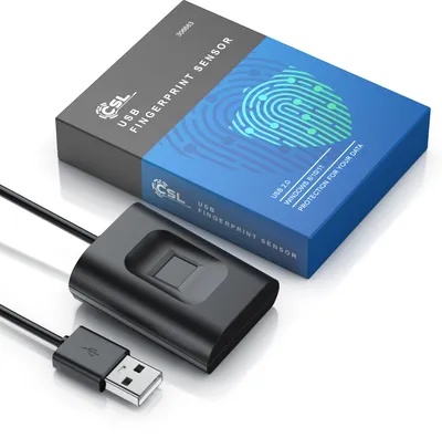 Immagine prodotto di Sensore di impronte digitali CSL, lettore di impronte digitali USB cablato, fino a 10 ID, scanner per dita, plug & play, riconoscimento completo, compatibile con Windows 8 / 10 / 11