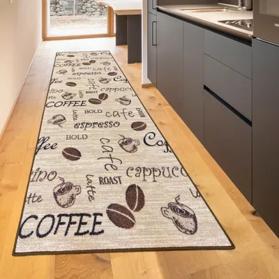 Produktbild von Teppich mit Schriftzug Coffee Cappuccino Größe - 80 x 250 cm