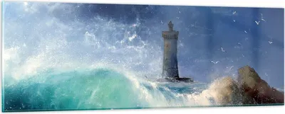 Produktbild von Bilder auf glas - Leuchtturm Meer - 90x30cm - Glasbilder - Wandbilder - Kunstdruck - zum Aufhängen bereit - Wanddekoration aus Glas - Glas Bilder - Wandbild auf Glas - Einteilig - GAB90x30-3576