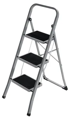 Obrázek produktu pro Skládací žebřík se 3 schůdky, lehký, ocelový, šedý/černý