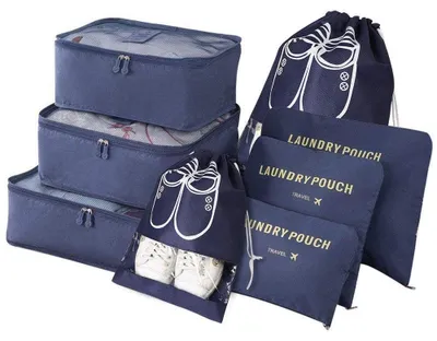 Image de Organisateur de valise Cubes de rangement - Set de 8 pièces - Imperméable - Léger - Pour valise et sac à dos