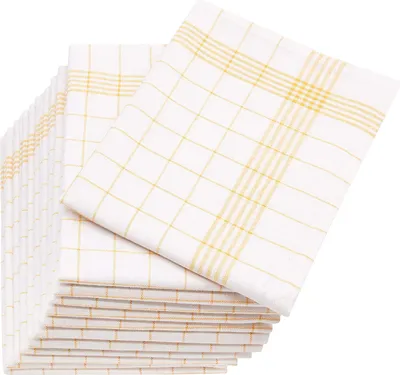 Produktbild von Merkanta Geschirrtücher 10er Set | Küchentücher 50x70cm | 100% Baumwolle | Geschirrhandtücher | gelb weiß kariert | 10 Handtücher Küche | super saugfähig | Küchenhandtücher | Abtrockentücher