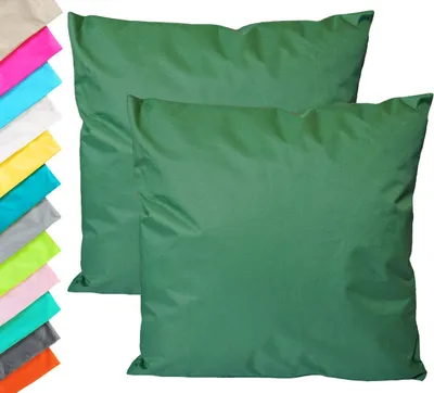 Produktbild von 2x Outdoor Lounge Kissen 45x45cm Dekokissen Set Inkl. Füllung Wasserfest Sitzkissen Garten Stuhl Lotus Effekt, Farbe:Dunkelgrün