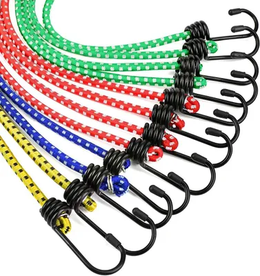 Imagen del producto de Cuerdas elásticas con ganchos, juego de 12 unidades, de diferentes longitudes, para coche y bicicleta