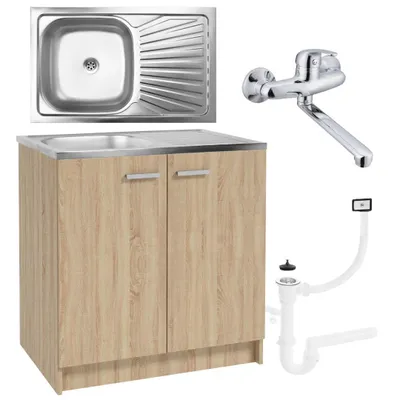 Produktbild von Stamar | Küchenschrank, mit Spüle, 80 cm, Eiche Sonoma, mit Armatur und Siphon