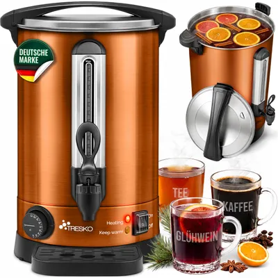 Image de TRESKO® Chaudière à vin chaud en cuivre 6,8L / 1500W Distributeur automatique de vin chaud en acier inoxydable Chaudière à vin chaud Distributeur automatique de boissons chaudes