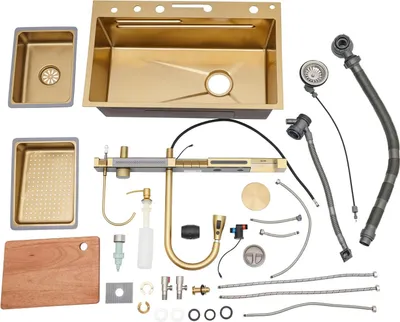 Küchenspüle aus Edelstahl - Einbau - Digitales Bedienfeld mit One-Touch-Temperaturregler - Doppelbecken - 3 Löcher - Mit Armatur - 75×46×22 cm - Gold