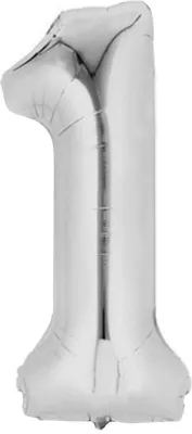 Produktbild von Folienballon Zahl 1, ca. 80 cm, silber, für Luftbefüllung