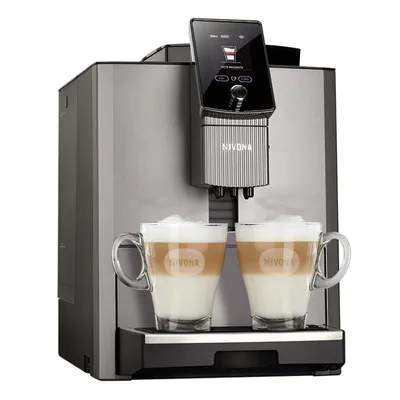 A Nivona coffee machine with two cups of latte macchiato.