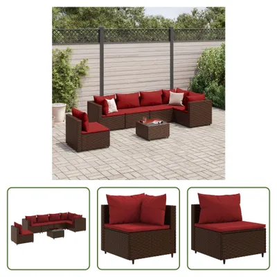Produktbild von The Living Store 7-tlg. Garten-Lounge-Set mit Kissen Braun Poly Rattan
