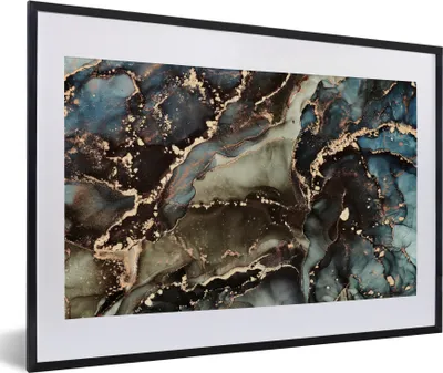 Produktbild von MuchoWow® Gerahmtes Poster Marmor - Gold - Grün 60x40 cm - Poster mit Schwarzem Bilderrahmen Wandposter Rahmen Foto Bilder - Schlafzimmer - Plakat in Rahmen - Drucken