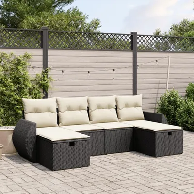Produktbild von 6-tlg. Garten-Sofagarnitur - mit Kissen Schwarz Poly Rattan - Gartenmöbelset 3264162