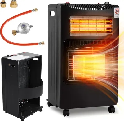 Immagine prodotto di Riscaldatore a gas a infrarossi in Vetroceramica Jayseuw, gas+elettricità incl. adattatore Euro, 4200 watt, 3 livelli, per bombole di gas butano/propano fino a 15 kg, tubo gas e copertura
