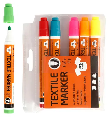 Produktbild von Textilstifte, Neonfarben - Strichstärke 2-4 mm - 6 Stück.