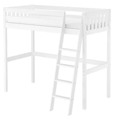 Produktbild von Kieferholzbett Hochbett Stockbett 90x200 aus Kiefer weiß Zubehör wählbar V-60.23W-09Rollrost und Matratze inkl.