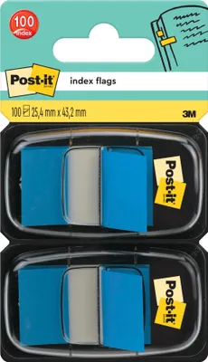 Produktbild von Post-it® Index Haftstreifen Blau Standard 25x43mm 2 Spender 50 Haftstreifen