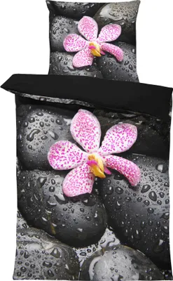 Produktbild von 4 teilig Bettwäsche 135x200 cm Steine Orchidee Relax schwarz Wende Mikrofaser