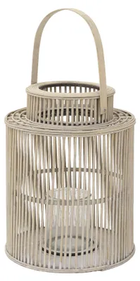 Produktbild von ECD Germany Bambus Laterne Windlicht H 48cm Holzfarbe Gartenlaterne mit Henkel & Glaseinsatz Boho Bambuslaterne Kerzenhalter Deko Laterne ohne LED