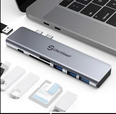 Produktbild von USB C Hub Aluminium Thunderbolt 3 Typ C Adapter 7 in 2 mit 3 USB 3.0&USB 2.0 Anschlüssen TF SD Kartenleser PD kompatibel mit MacBook Pro Air 13'' 15'' 2018 2019 2020