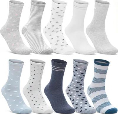 Produktbild von 10 Paar Damen Socken Mehrfarbig Streifen Punkte Herzen Maritim Baumwolle - 34924+34911/1 (35-38)