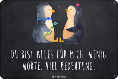 Produktbild von Mr. & Mrs. Panda Blechschild Pinguin Pärchen DIN A3 - Kreidetafel - Geschenk, Hochzeitstag, Türschild, Hochzeit, Schild, glücklich, Retro, Liebe, Wandbild, tafel