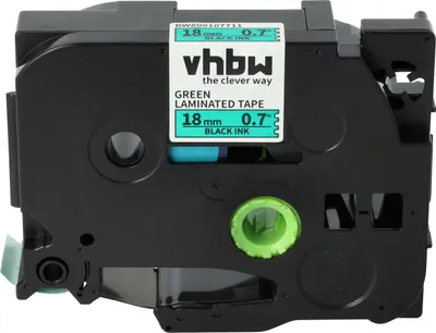 Produktbild von vhbw Schriftband-Kassette kompatibel mit Brother PT 2480, 300, 2500 PC, 2730 VP, 300 SP, 310 CC, 340, 310 Etiketten-Drucker 8m x 18mm Schwarz auf Grün