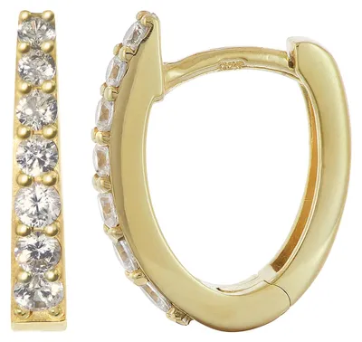Immagine prodotto di trendor 21747 Orecchini a cerchio da donna in argento placcato oro, lucidi, con zirconi ⌀ 16 mm