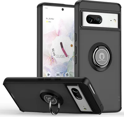 Produktbild von Google Pixel 7 Hülle, Ring Halter Ständer Matte Transluzent TPU Rahmen Stoßfest Schutzhülle für Google Pixel 7 Schwarz