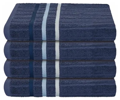 Produktbild von uncover by SCHIESSER Handtuch Ohio | 4er-Set | Streifen-Design | 100% Baumwolle | Weich, saugstark und pflegeleicht | 50x100 cm | Dunkelblau
