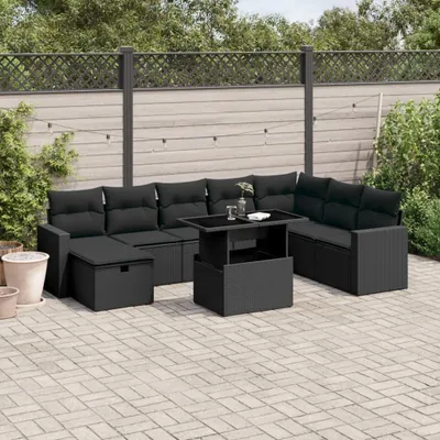 Produktbild von Möbel 9-tlg. Garten-Sofagarnitur mit Kissen Schwarz Poly Rattan - Gartenmöbelset 3274865