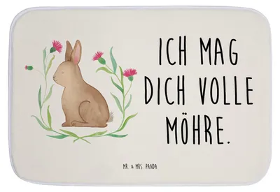 Produktbild von Mr. & Mrs. Panda Badvorleger Hase Sitzen - Weiß - Geschenk, Liebe, Badteppich, Frohe Ostern, Badezimmerteppich, Badezimmer Matte, Badematte, Ostergrüße, Osterhase