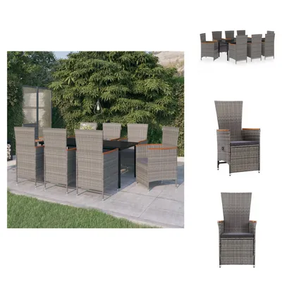 Produktbild von vidaXL 9-tlg. Garten-Essgruppe mit Auflagen Grau - Gartenmöbel-Sets