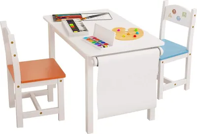 Obrázok produktu pre Detský stôl Happyment s 2 stoličkami - detský nábytok - stôl na hranie - detský pracovný stôl - biely/modrý/oranžový