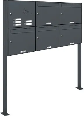 Produktbild von 5er Briefkasten Standanlage Freistehend RAL 7016 Anthrazit Klingel