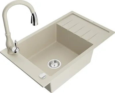 Image de Mexen Elias évier 1 bac en granit avec égouttoir et mitigeur Savita, Beige - 6511-69-672601-69